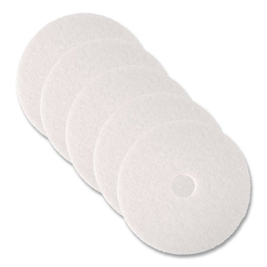 Low-Speed Super Polishing 4100 Floor Pads, 12" Diameter, White, 5/Carton