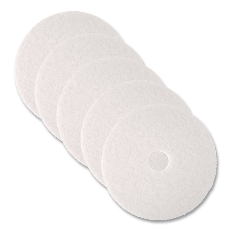 Low-Speed Super Polishing Floor Pads 4100, 12" Diameter, White, 5/Carton