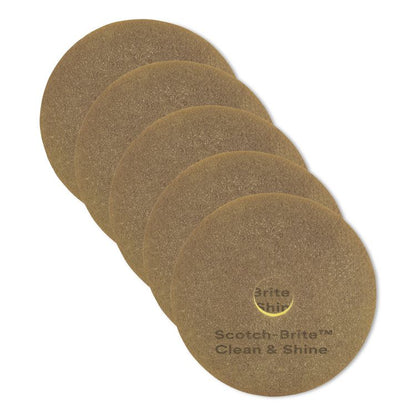 Clean and Shine Pad, 14" Diameter, Brown/Yellow, 5/Carton