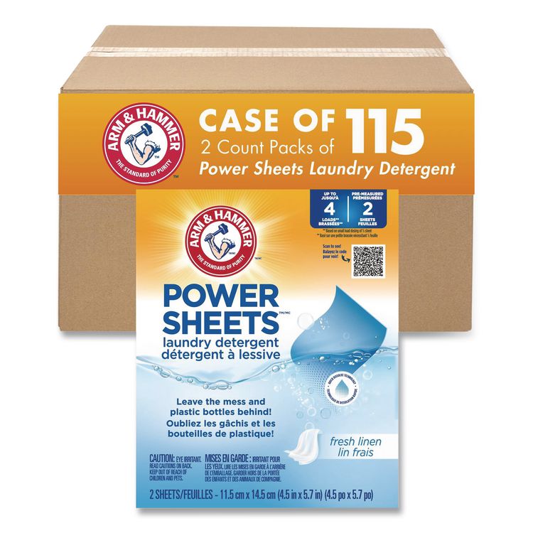 Laundry Detergent Sheets, Fresh Linen, 2/Pack, 115 Packs/Carton