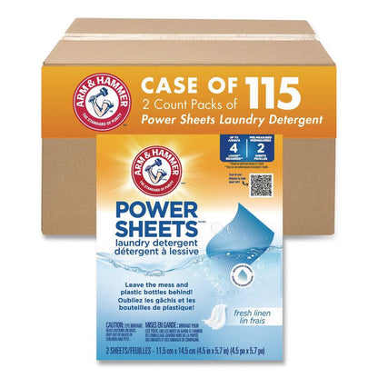 Laundry Detergent Sheets, Fresh Linen, 2/Pack, 115 Packs/Carton