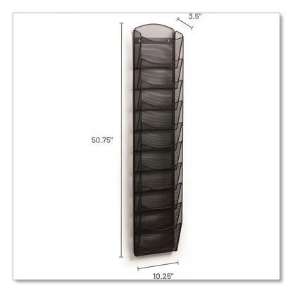 Onyx Mesh Literature Rack, Ten Compartments, 10.25w x 3.5d x 50.75h, Black