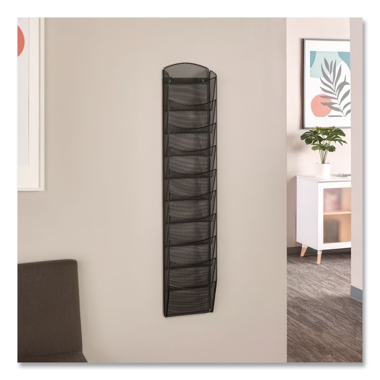 Onyx Mesh Literature Rack, Ten Compartments, 10.25w x 3.5d x 50.75h, Black