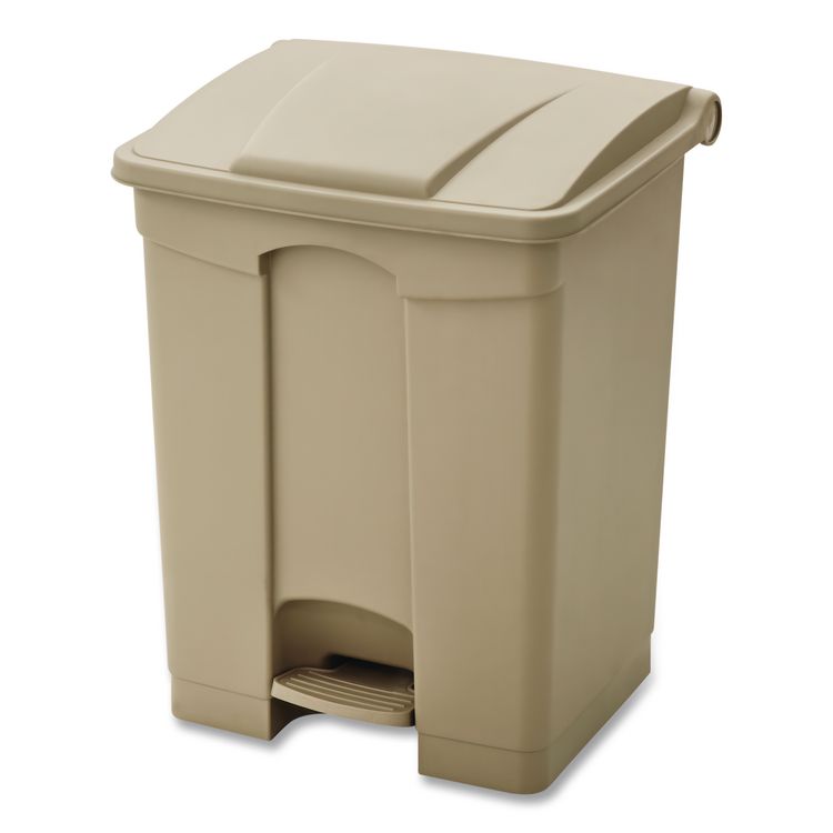 Large Capacity Plastic Step-On Receptacle, 17 gal, Plastic, Tan