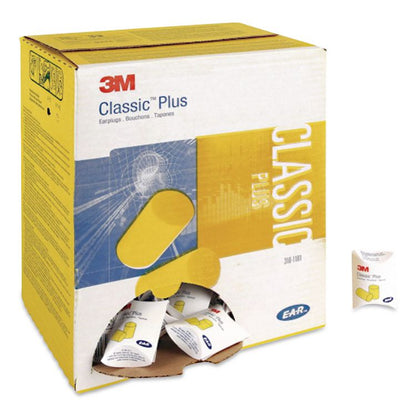 E-A-RClassic Plus Earplugs, 33 dB NRR, Large, Yellow Cylindrical Plugs, 200 Pairs/Box