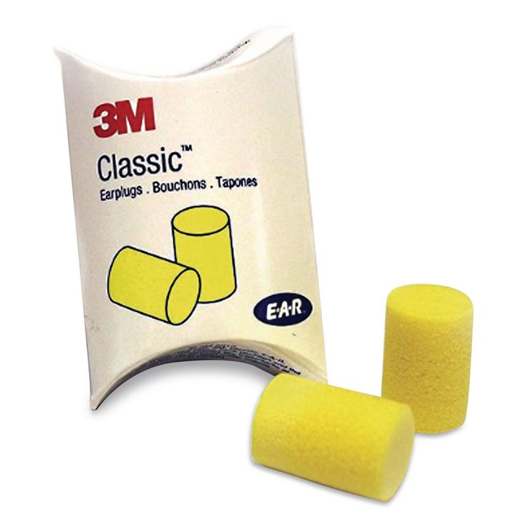E-A-RClassic Plus Earplugs, 33 dB NRR, Large, Yellow Cylindrical Plugs, 200 Pairs/Box