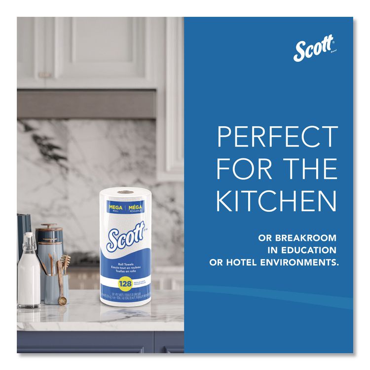 Kitchen Roll Towels, 1-Ply, 11 x 8.75, White, 128/Roll, 20 Rolls/Carton