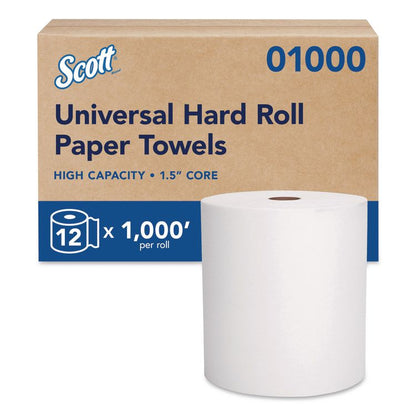 Essential High Capacity Hard Roll Towels for Business, Absorbency Pockets, 1-Ply, 8" x 1,000 ft, 1.5" Core, White,12 Rolls/CT