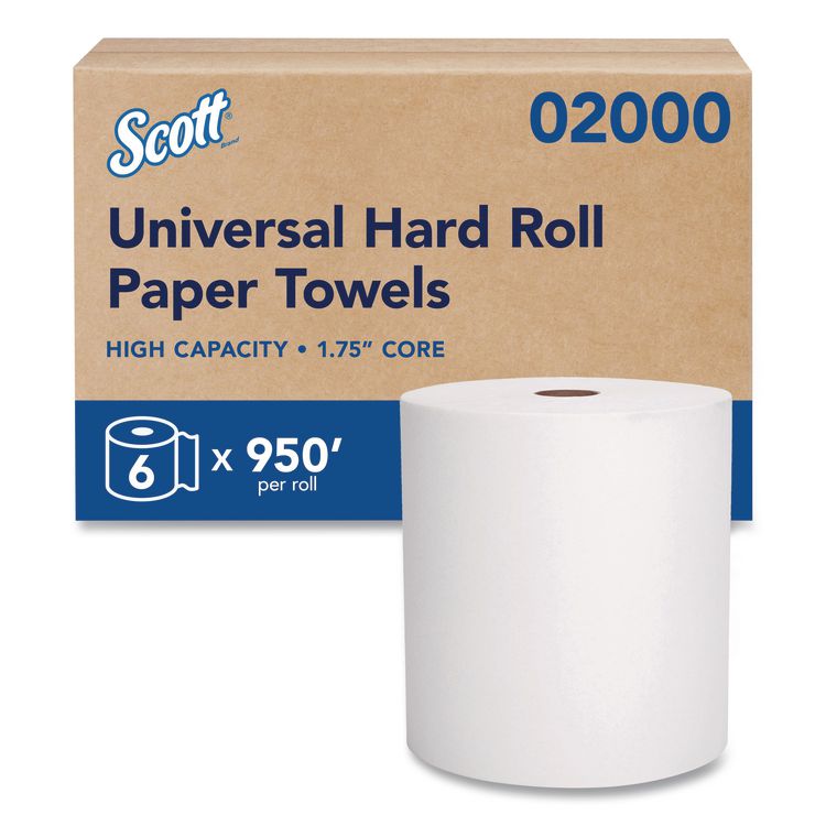 Essential High Capacity Hard Roll Towels for Business, Absorbency Pockets, 1-Ply, 8" x 950 ft, 1.75" Core, White, 6 Rolls/CT