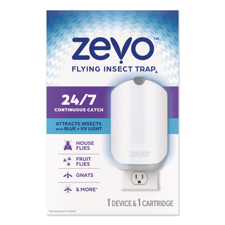 Flying Insect Indoor Fly Trap, 1 Plug-In Base, 1 Refill Cartridge, 4/Carton