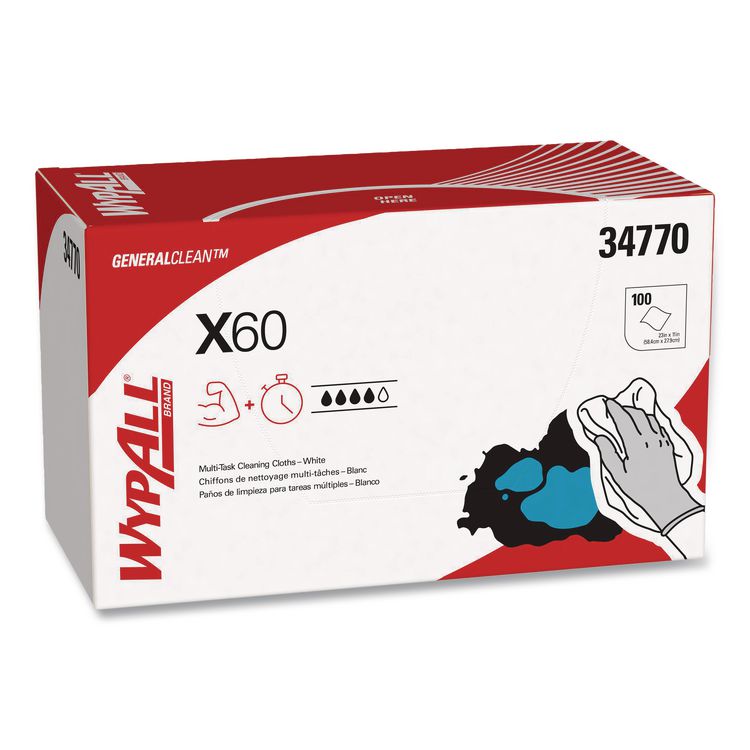 General Clean X60 Cloths, 1/4 Fold, 11 x 23, White, 100/Box, 9 Boxes/Carton