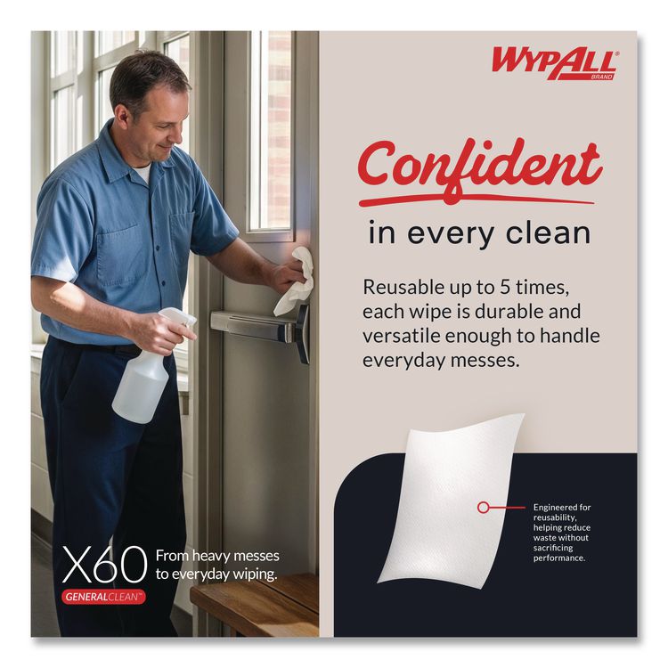 General Clean X60 Cloths, 1/4 Fold, 11 x 23, White, 100/Box, 9 Boxes/Carton