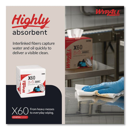 General Clean X60 Cloths, 1/4 Fold, 12.5 x 13, White, 76/Box, 12 Boxes/Carton