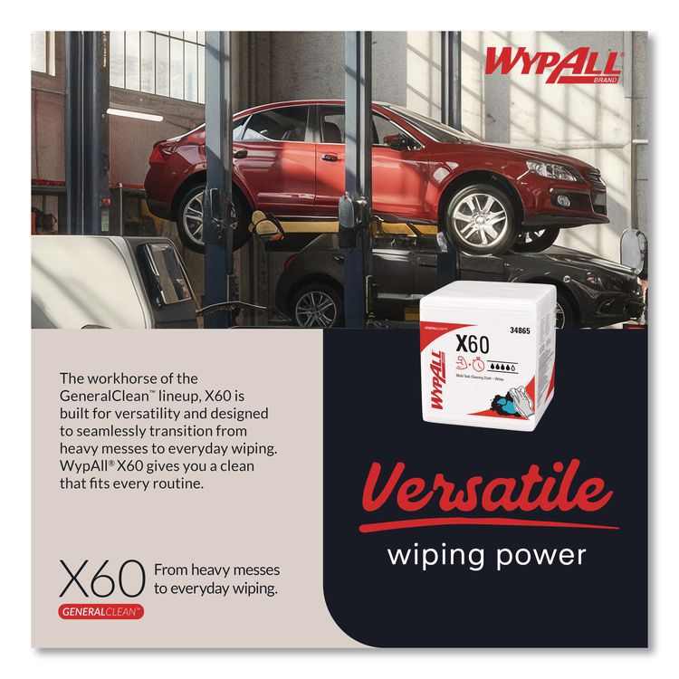 General Clean X60 Cloths, 1/4 Fold, 12.5 x 13, White, 76/Box, 12 Boxes/Carton