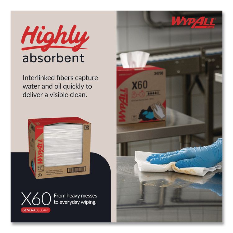 General Clean X60 Cloths, Flat Sheet, 12.5 x 16.8, White, 150/Box, 6 Boxes/Carton