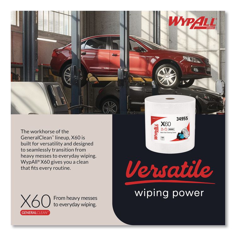 General Clean X60 Cloths, Jumbo Roll, 12.2 x 12.4, White, 1,100/Roll