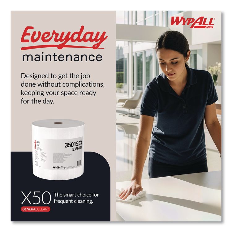 GeneralClean X50 Cloths, Jumbo Roll, 13.4 x 9.8, White, 1,100/Roll