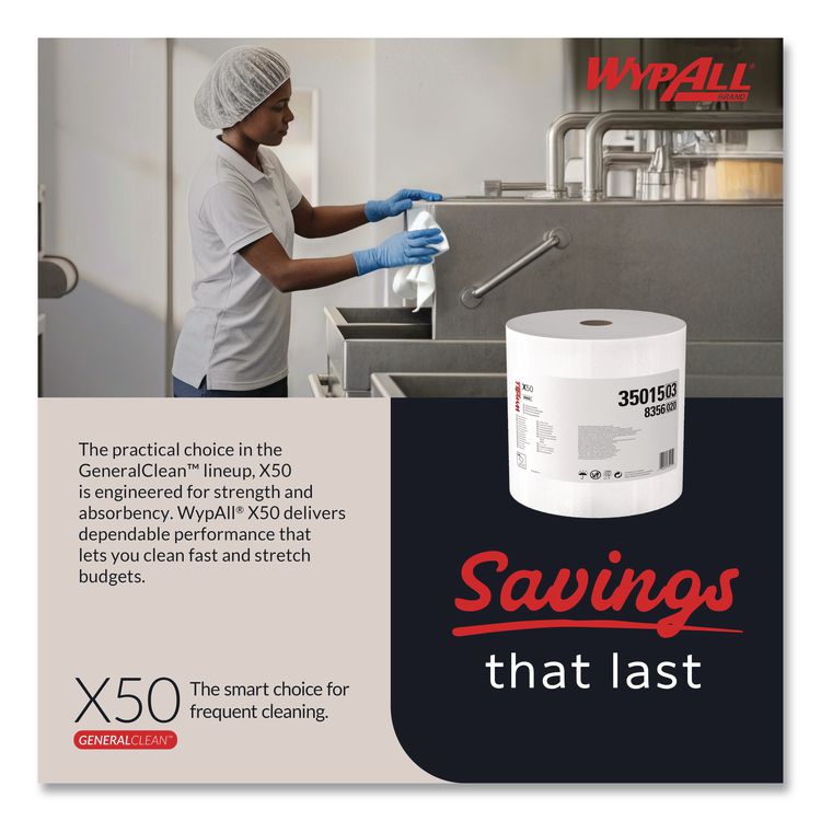 GeneralClean X50 Cloths, Jumbo Roll, 13.4 x 9.8, White, 1,100/Roll