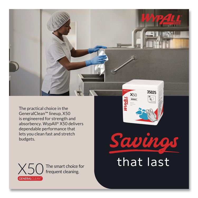 X50 Cloths, 1/4 Fold, 12.5 x 10, White, 26/Pack, 32 Packs/Carton