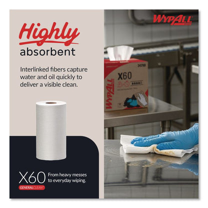 General Clean X60 Cloths, Small Roll, 9.8 x 13.4, White, 130/Roll, 12 Rolls/Carton