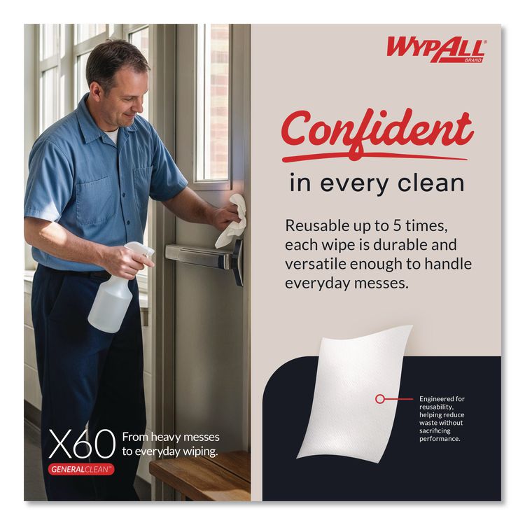 General Clean X60 Cloths, Small Roll, 9.8 x 13.4, White, 130/Roll, 12 Rolls/Carton