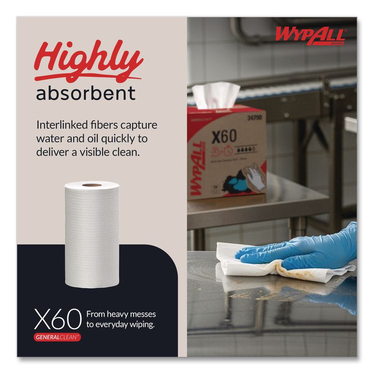 General Clean X60 Cloths, Small Roll, 13.5 x 19.6, White, 130/Roll, 6 Rolls/Carton