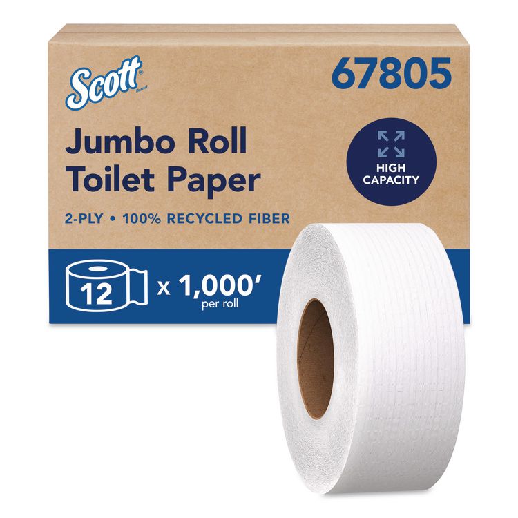 Essential 100% Recycled Fiber JRT Bathroom Tissue for Business, Septic Safe, 2-Ply, 3.55" x 1,000 ft, White, 12 Rolls/Carton