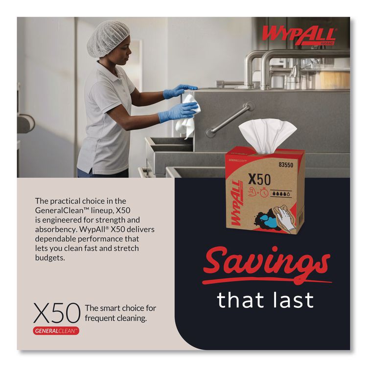 X50 Cloths, POP-UP Box, 12.5 x 9.1, White, 168/Box, 10 Boxes/Carton