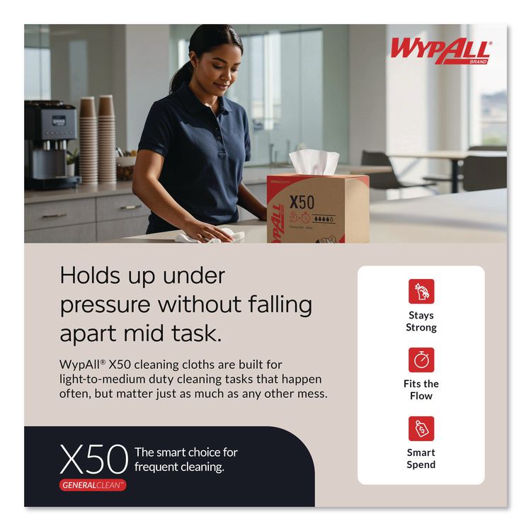 X50 Cloths, POP-UP Box, 12.5 x 9.1, White, 168/Box, 10 Boxes/Carton