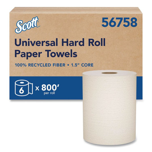 Essential 100% Recycled Fiber Hard Roll Towel, 1-Ply, 8" x 800 ft, 1.5" Core, Brown, 6 Rolls/Carton