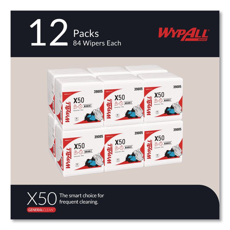 GeneralClean X50 Cleaning Cloths, 12 x 12.5, White, 84/Pack, 12 Packs/Carton