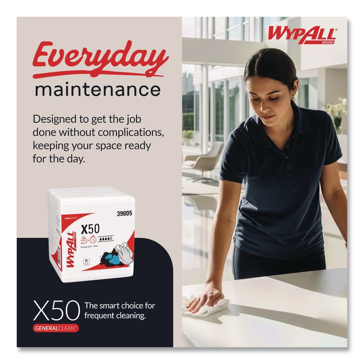 GeneralClean X50 Cleaning Cloths, 12 x 12.5, White, 84/Pack, 12 Packs/Carton