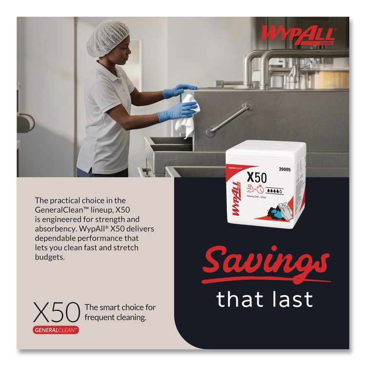 GeneralClean X50 Cleaning Cloths, 12 x 12.5, White, 84/Pack, 12 Packs/Carton