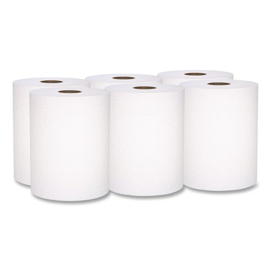 Universal 100% Recycled Fiber Hard Roll Paper Towels, 1-Ply, 8" x 800 ft, White, 6 Rolls/Carton