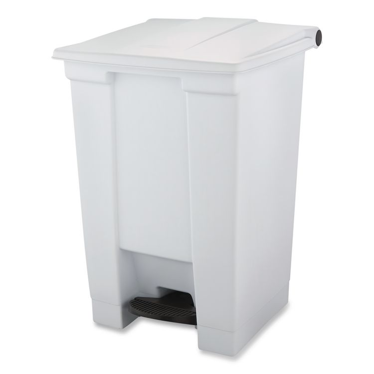 Indoor Utility Step-On Waste Container, 12 gal, Plastic, White