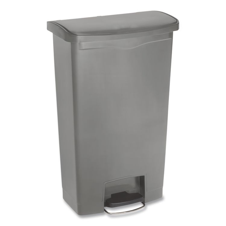 Slim Jim Streamline Resin Step-On Container, Front Step Style, 18 gal, Polyethylene, Gray