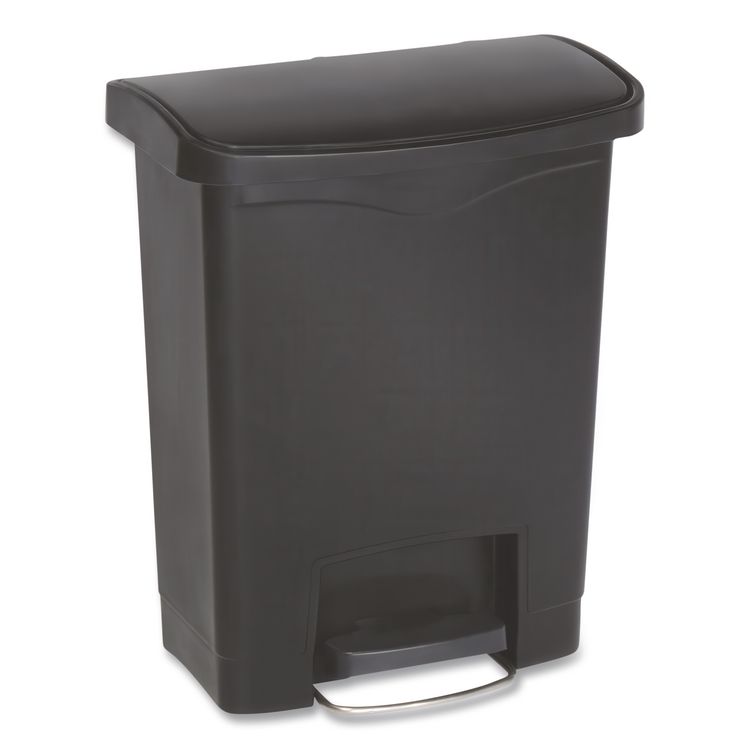 Slim Jim Streamline Resin Step-On Container, Front Step Style, 8 gal, Polyethylene, Black