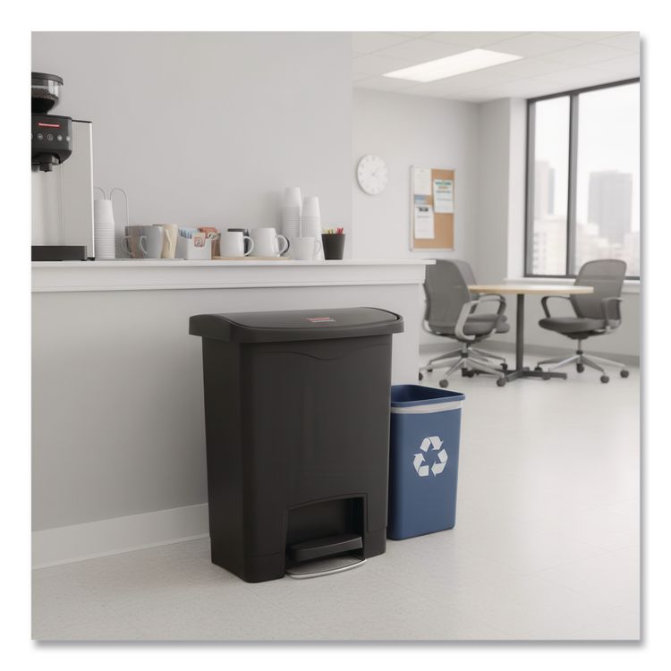Slim Jim Streamline Resin Step-On Container, Front Step Style, 8 gal, Polyethylene, Black