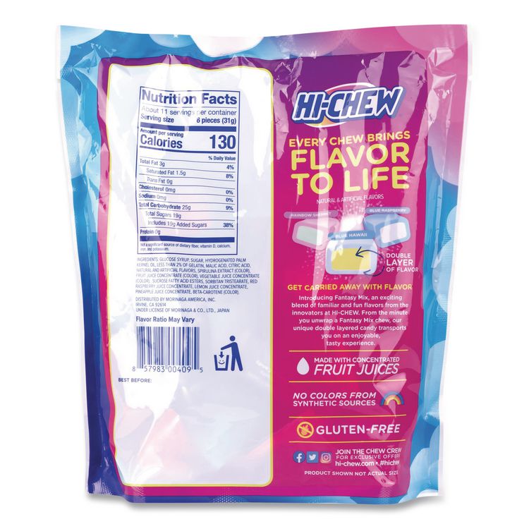 Stand Up Pouch Fantasy Mix, Rainbow Sherbet/Blue Hawaii/Blue Raspberry, 11.65 oz Pouch, 2/Carton