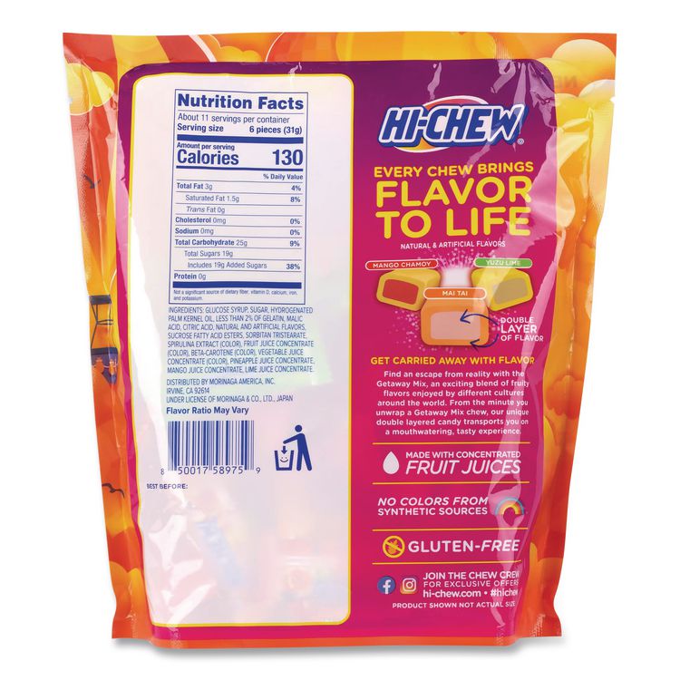 Stand Up Pouch Getaway Mix, Mango Chamoy/Mai Tai/Yuzu Lime, 11.65 oz Pouch, 2/Carton