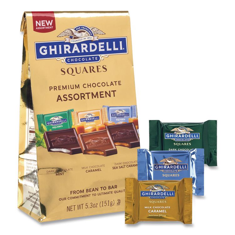 Premium Chocolate Assortment Squares, 5.3 oz Bag, 6/Carton