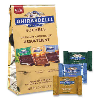 Premium Chocolate Assortment Squares, 5.3 oz Bag, 6/Carton