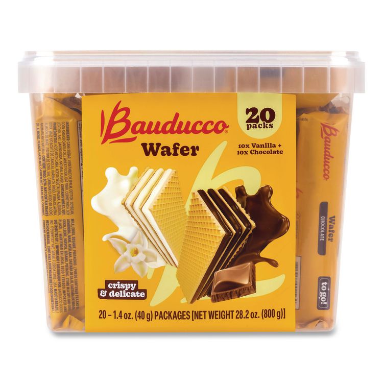 Mini Wafer Cookies Tub, Chocolate/Vanilla, 1.4 oz Packets, 20/Carton