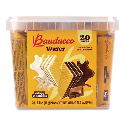 Mini Wafer Cookies Tub, Chocolate/Vanilla, 1.4 oz Packets, 20/Carton