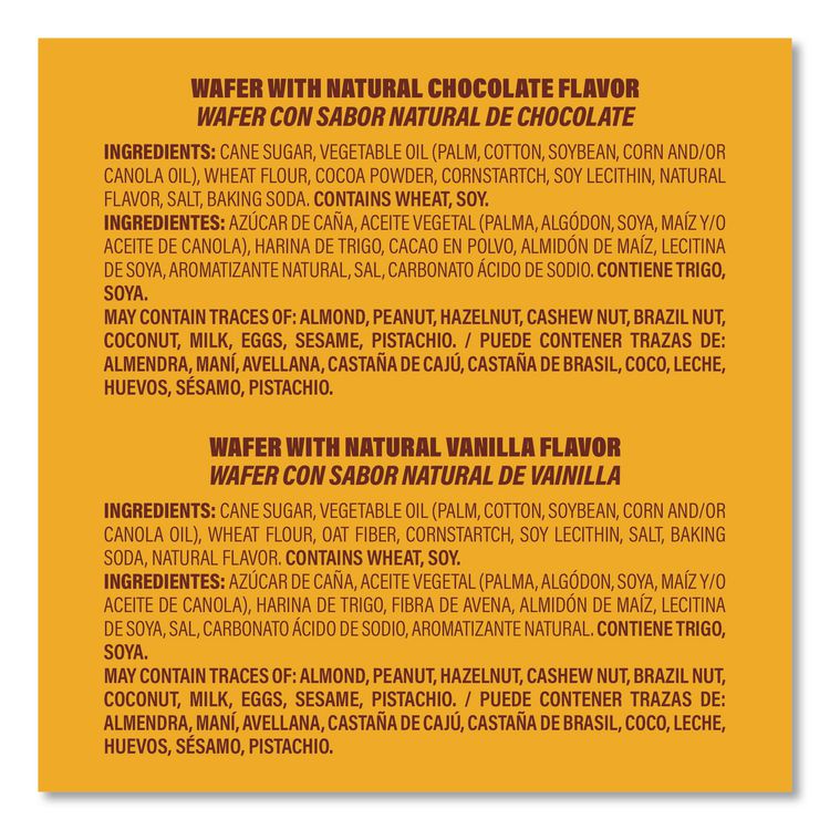 Mini Wafer Cookies Tub, Chocolate/Vanilla, 1.4 oz Packets, 20/Carton