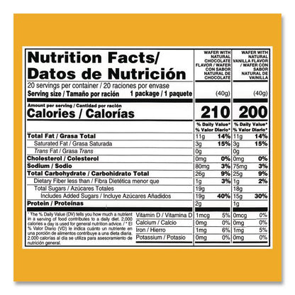 Mini Wafer Cookies Tub, Chocolate/Vanilla, 1.4 oz Packets, 20/Carton