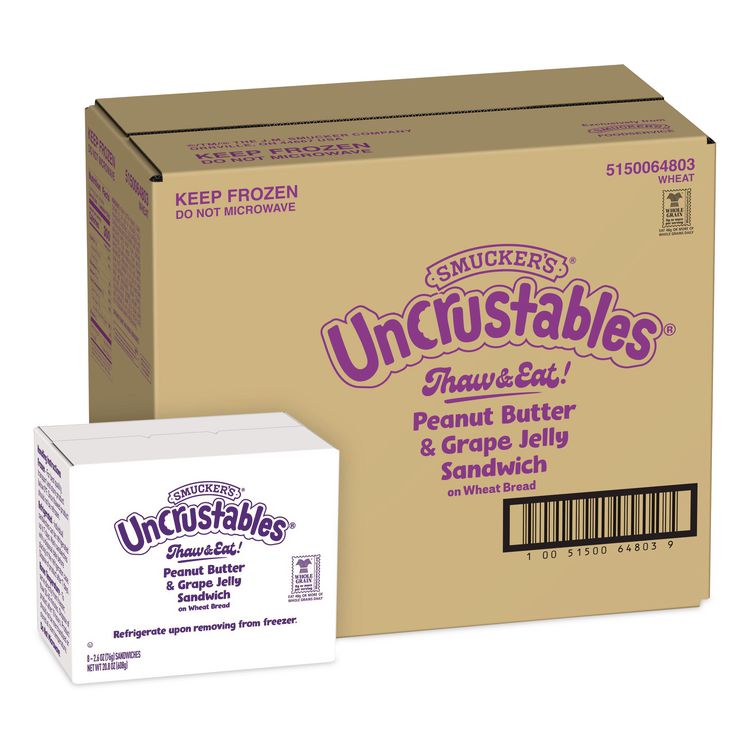 UNCRUSTABLES Peanut Butter and Grape Wheat, 2.6 oz, 8 Sandwiches/Box, 2 Boxes/Carton