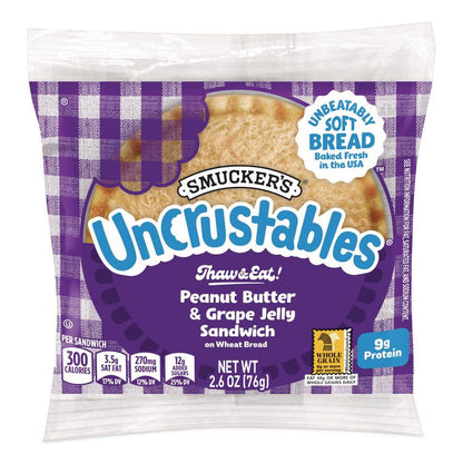 UNCRUSTABLES Peanut Butter and Grape Wheat, 2.6 oz, 8 Sandwiches/Box, 2 Boxes/Carton