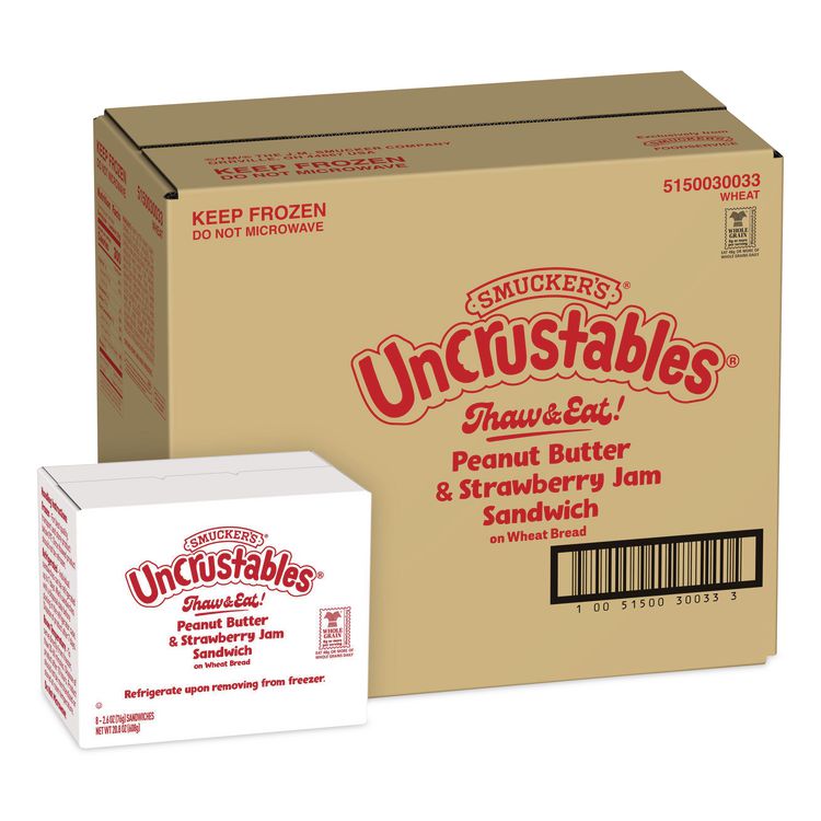 UNCRUSTABLES Peanut Butter and Strawberry Wheat, 2.6 oz, 8 Sandwiches/Box, 2 Boxes/Carton