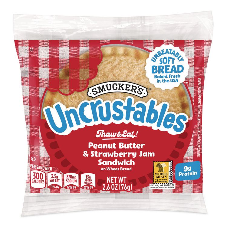UNCRUSTABLES Peanut Butter and Strawberry Wheat, 2.6 oz, 8 Sandwiches/Box, 2 Boxes/Carton